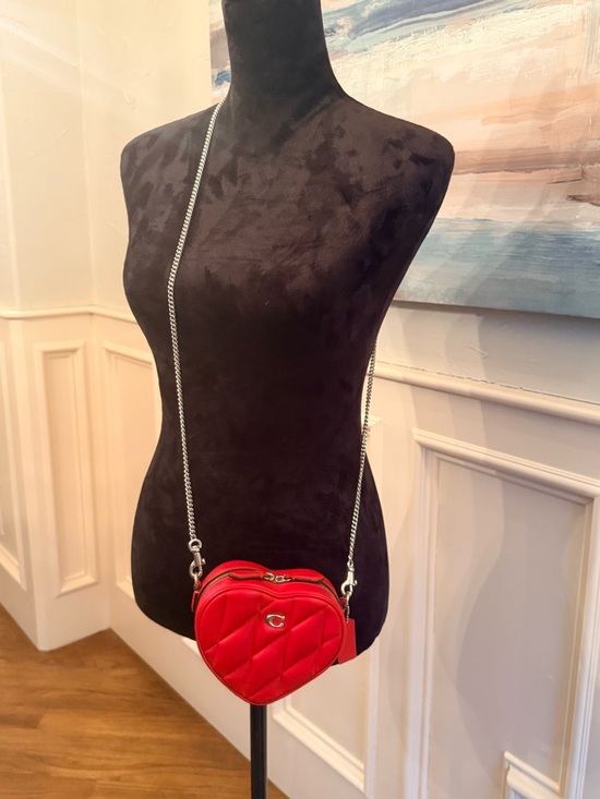 Coach Handbags - Coach Red Quilted Heart-Shaped Crossbody with Silver Chain